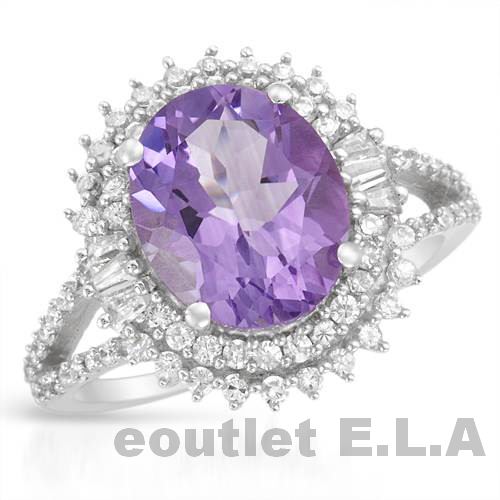 4.42ct GENUINE AMETHYST N CZ CLUSTER SILVER RING-size 7.5